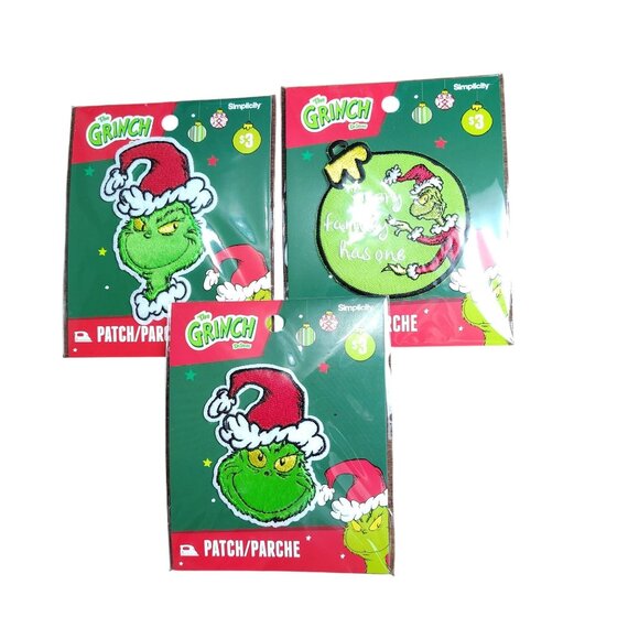 The Grinch Christmas Set Of 3 Iron-On Patches By Simplicity - Picture 1 of 5